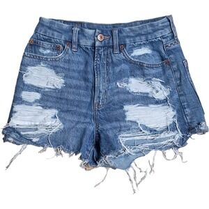 American Eagle Stretch Women's Curvy‎ 90s Boyfriend Distressed Denim Shorts Sz 4